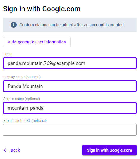 Firebase Emulator Fake Profile